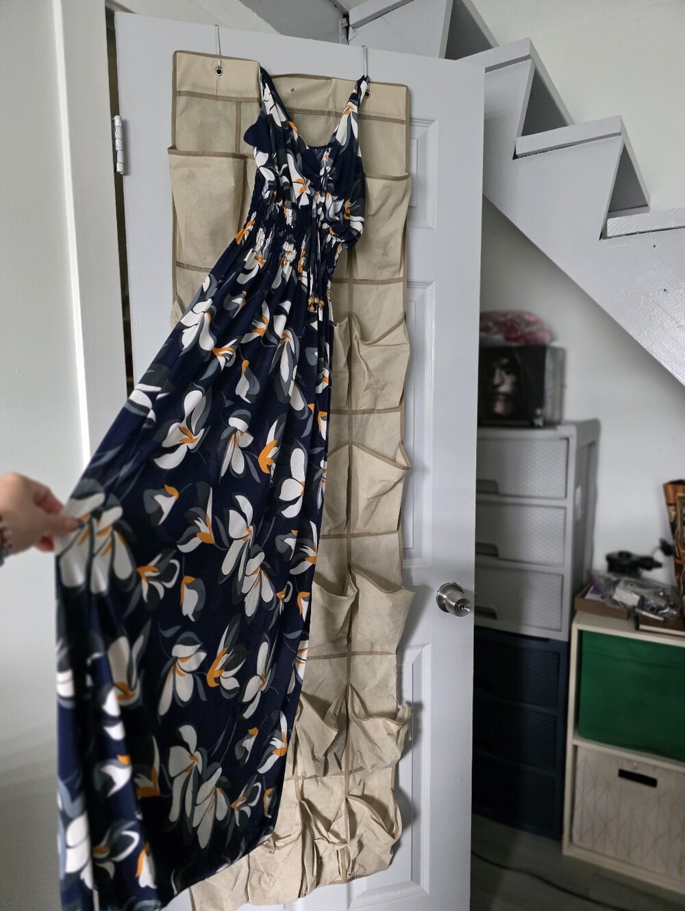 Navy Floral Maxi Dress with White & Yellow Blooms